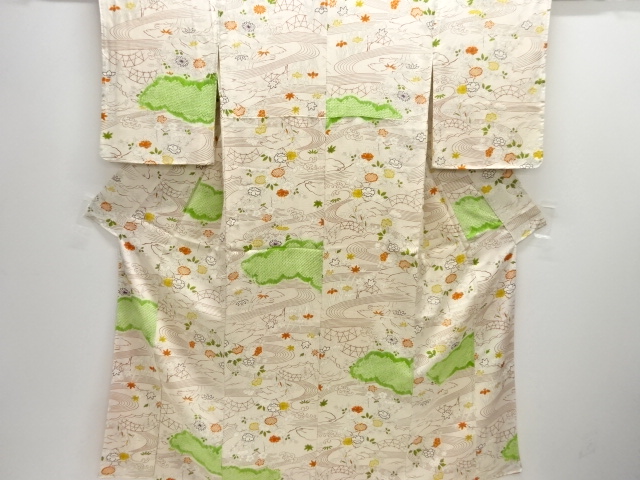 絞り流水に草花模様小紋着物